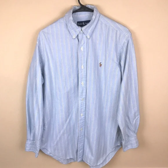 Ralph Lauren Men’s Classic Fit Light Blue White Black Pinstripe Button-Up Shirt - Picture 1 of 9